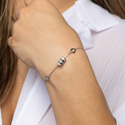 Modern Simple Minimalist Jewelry Women's Bracelet  925 Sterling Silver with 3 Diamond Cubic Zirconia