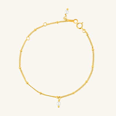 Modern Simple Minimalist Jewelry Women's Bracelet 18k Gold Layered on 925 Sterling Silver with satellite chain with 2  pearls