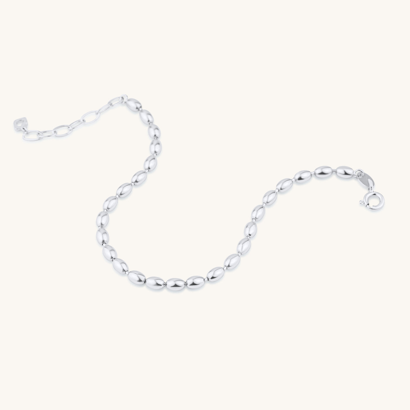 Modern Simple Minimalist Jewelry Women's Bracelet 925 Sterling Silver Oval Bead Chain