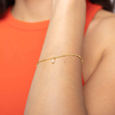 Modern Simple Minimalist Jewelry Women's Bracelet 18k Gold Layered on 925 Sterling Silver with satellite chain with 2  pearls