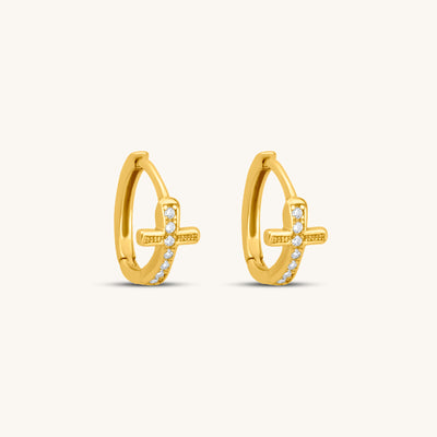 INTTN Cross Pavé Diamond Hoops Women's Earing Thick 18k gold layered on 925 sterling silver with cbic zirconia