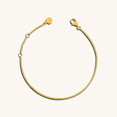 Modern Simple Minimalist Jewelry Women's Bracelet thin Slick Round box chain 1.3mm 18k Gold Layered on 925 Sterling Silver  