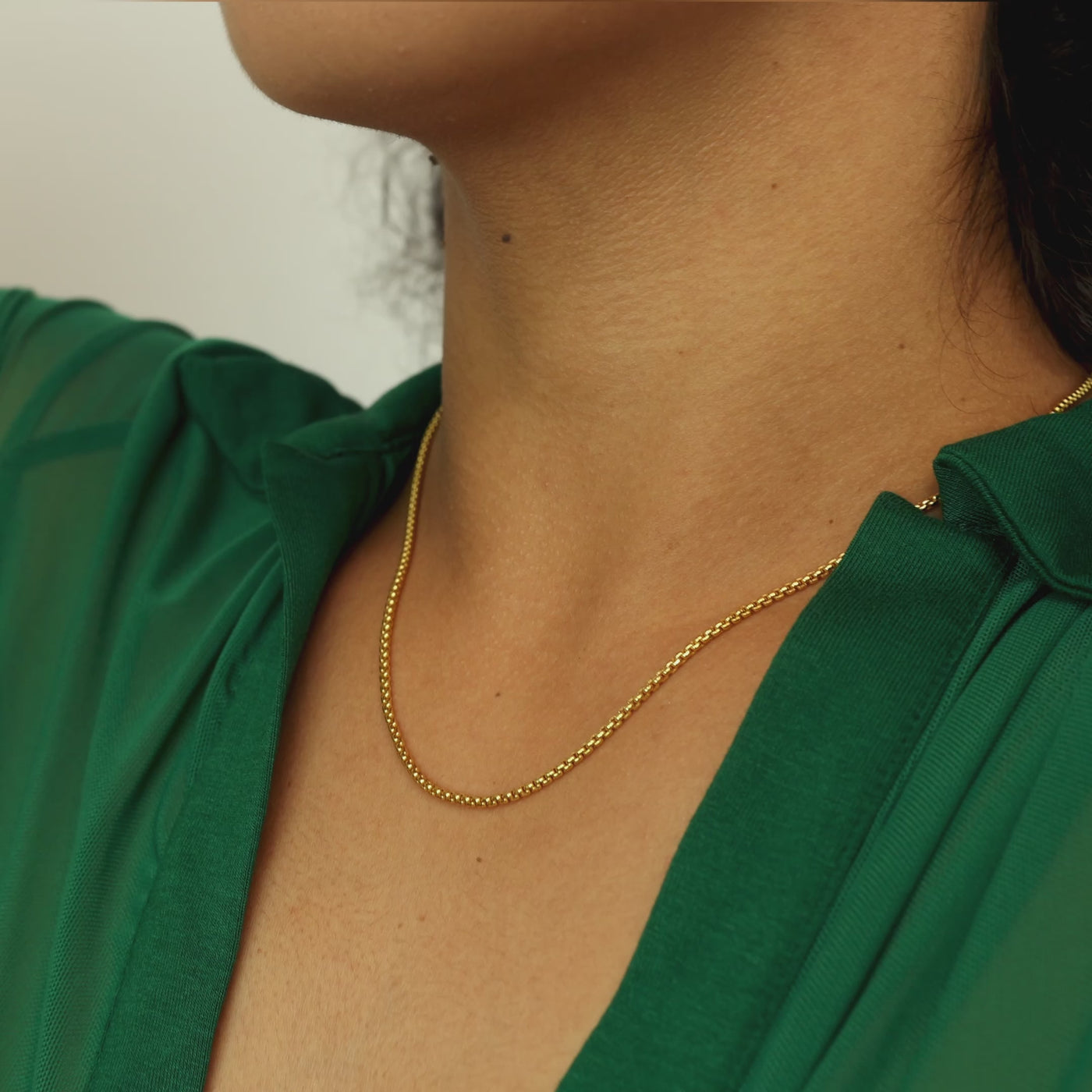 Modern Minimalist Jewelry Women's Necklace Choker Round box chain 2mm 18k Gold layered on 925 Sterling Silver