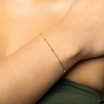  Modern Simple Minimalist Jewelry Women's Bracelet Satellite baby curb chain 18k Gold Layered on 925 Sterling Silver  