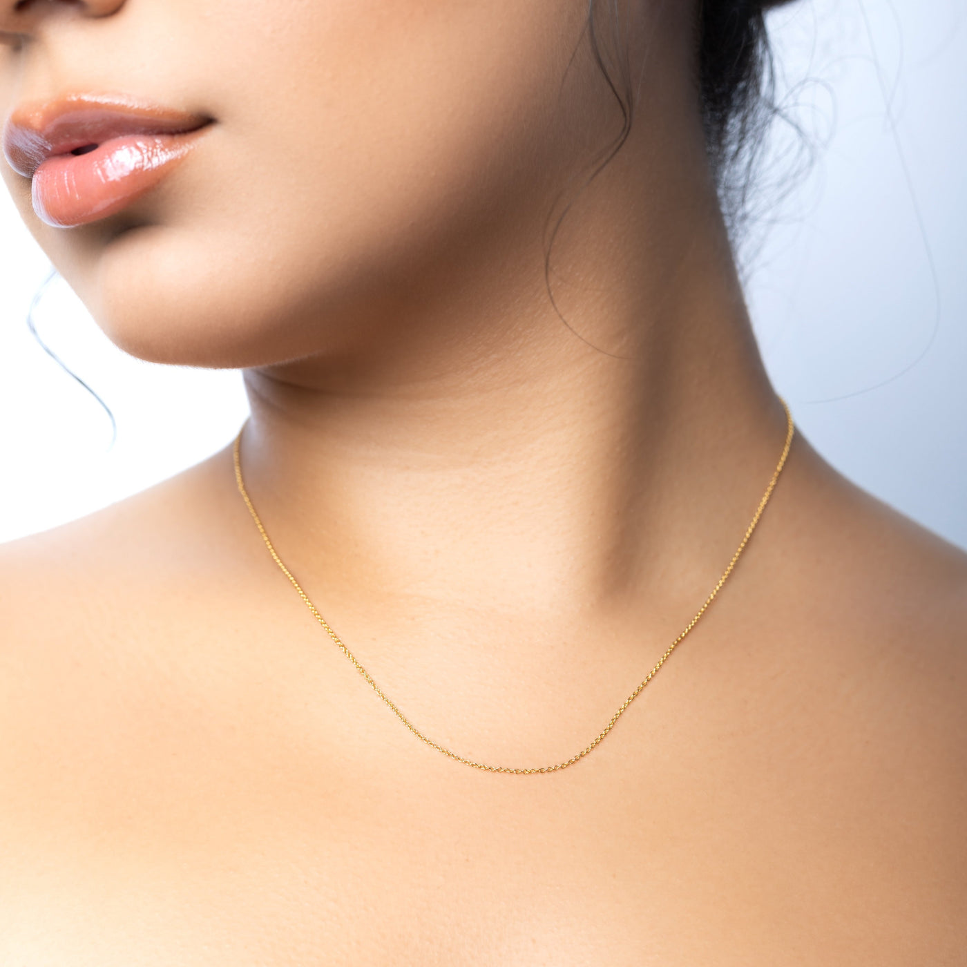 Modern Minimalist Jewelry Women's Necklace Choker Thin Slick Cable Chain 1mm 18k Gold layered on 925 Sterling Silver
