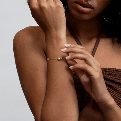 Modern Simple Minimalist Jewelry Women's Bracelet 18k Gold Layered on 925 Sterling Silver with 3 Diamond Cubic Zirconia