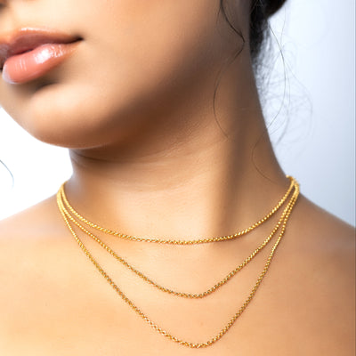 Modern Minimalist Jewelry Women's Necklace Choker Rolo Chain 2mm 18k Gold layered on 925 Sterling Silver 
