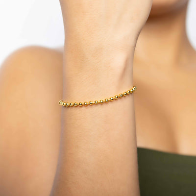 Modern Simple Minimalist Jewelry Women's Bracelet ball bead  chain 3mm 18k Gold Layered on 925 Sterling Silver  