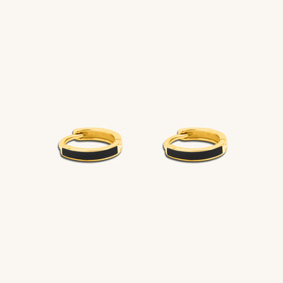 INTTN Black enamel coated line mini hoop Women's Earing Thick 18k gold layered on 925 sterling silver