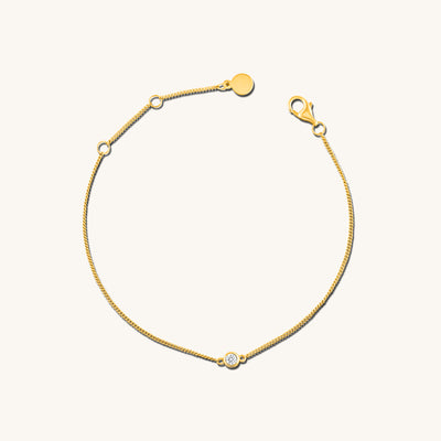  Modern Simple Minimalist Jewelry Women's Bracelet Baby Curb Chain 18k Gold Layered on 925 Sterling Silver with a Diamond CZ