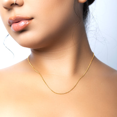 Modern Minimalist Jewelry Women's Necklace Choker Thin Slick Rolo Chain 1mm 18k Gold layered on 925 Sterling Silver 