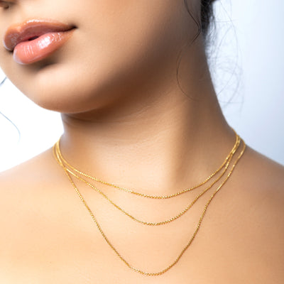 Modern Minimalist Jewelry Women's Necklace Choker Thin Slick Rolo Chain 1mm 18k Gold layered on 925 Sterling Silver 