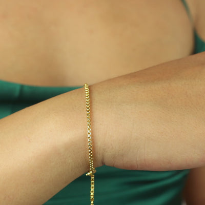  Modern Simple Minimalist Jewelry Women's Bracelet round box chain 18k Gold Layered on 925 Sterling Silver  