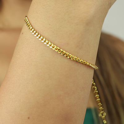 Modern Simple Minimalist Jewelry Women's Bracelet curb chain 3mm 18k Gold Layered on 925 Sterling Silver  