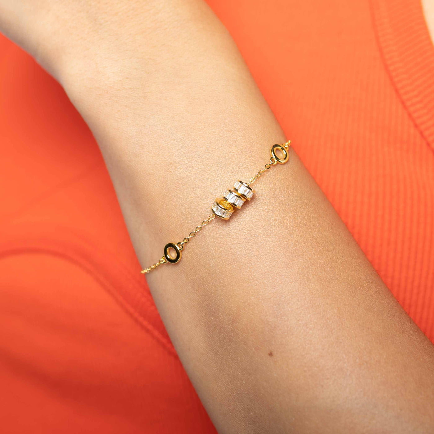 Modern Simple Minimalist Jewelry Women's Bracelet 18k Gold Layered on 925 Sterling Silver with 3 Diamond Cubic Zirconia