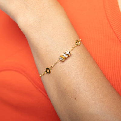 Modern Simple Minimalist Jewelry Women's Bracelet 18k Gold Layered on 925 Sterling Silver with 3 Diamond Cubic Zirconia