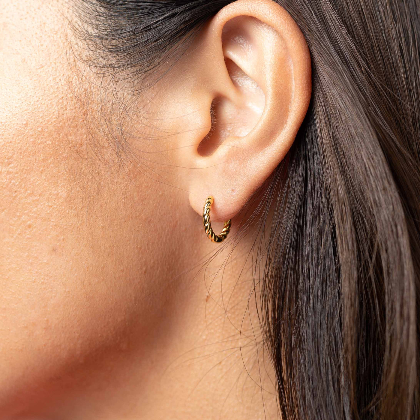 INTTN Mini Rope Hoops Women's Earing Thick 18k gold layered on 925 sterling silver