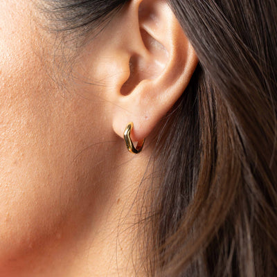 INTTN Mini hexagon rounded edge Hoops Women's Earing Thick 18k gold layered on 925 sterling silver