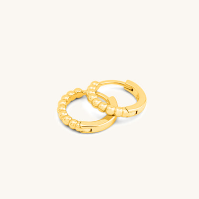 INTTN Beaded Huggie Hoops Women's Earing Thick 18k gold layered on 925 sterling silver