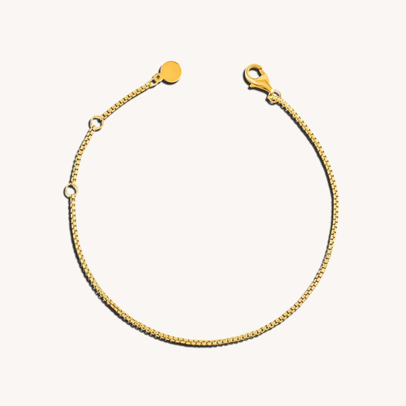 Modern Simple Minimalist Jewelry Women's Bracelet thin Slick Round box chain 1.3mm 18k Gold Layered on 925 Sterling Silver  