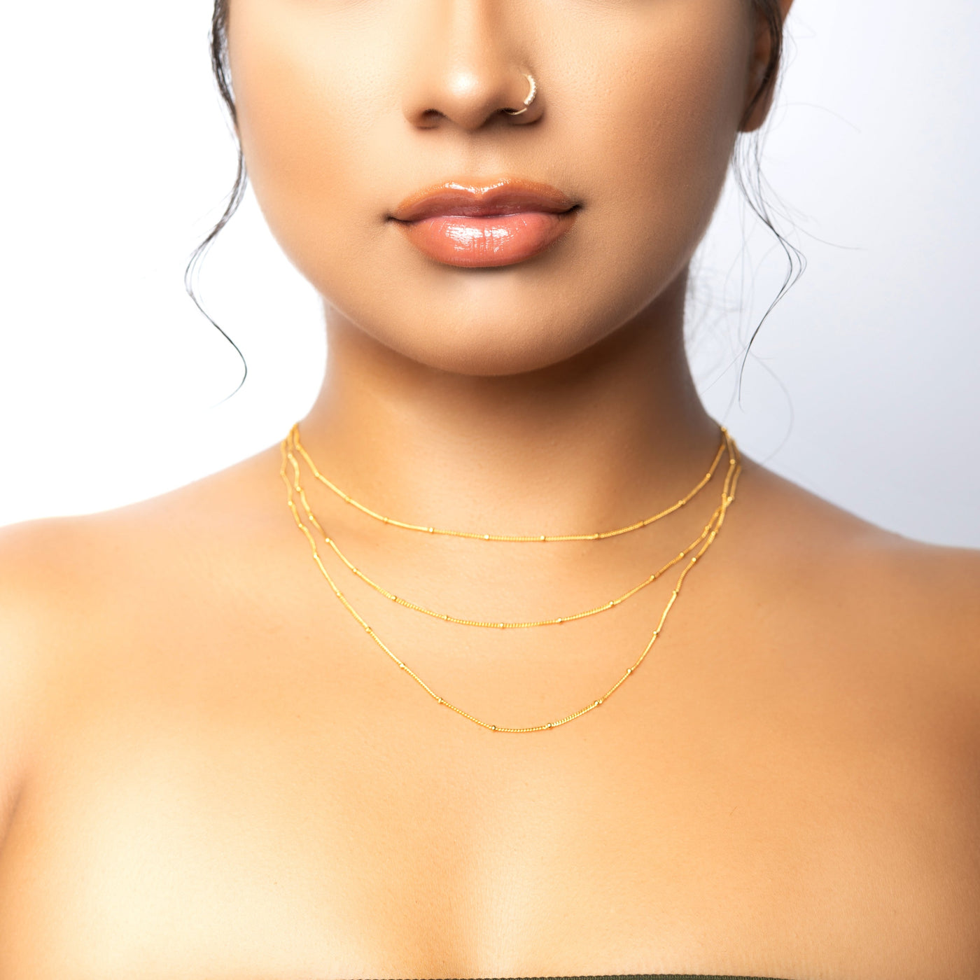 Modern Minimalist Jewelry Women's Necklace Choker Satellite baby curb chain 18k Gold layered on 925 Sterling Silver