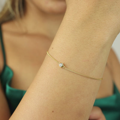  Modern Simple Minimalist Jewelry Women's Bracelet Baby Curb Chain 18k Gold Layered on 925 Sterling Silver with a Diamond CZ
