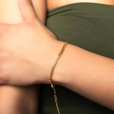 Modern Simple Minimalist Jewelry Women's Bracelet curb chain 3mm 18k Gold Layered on 925 Sterling Silver  