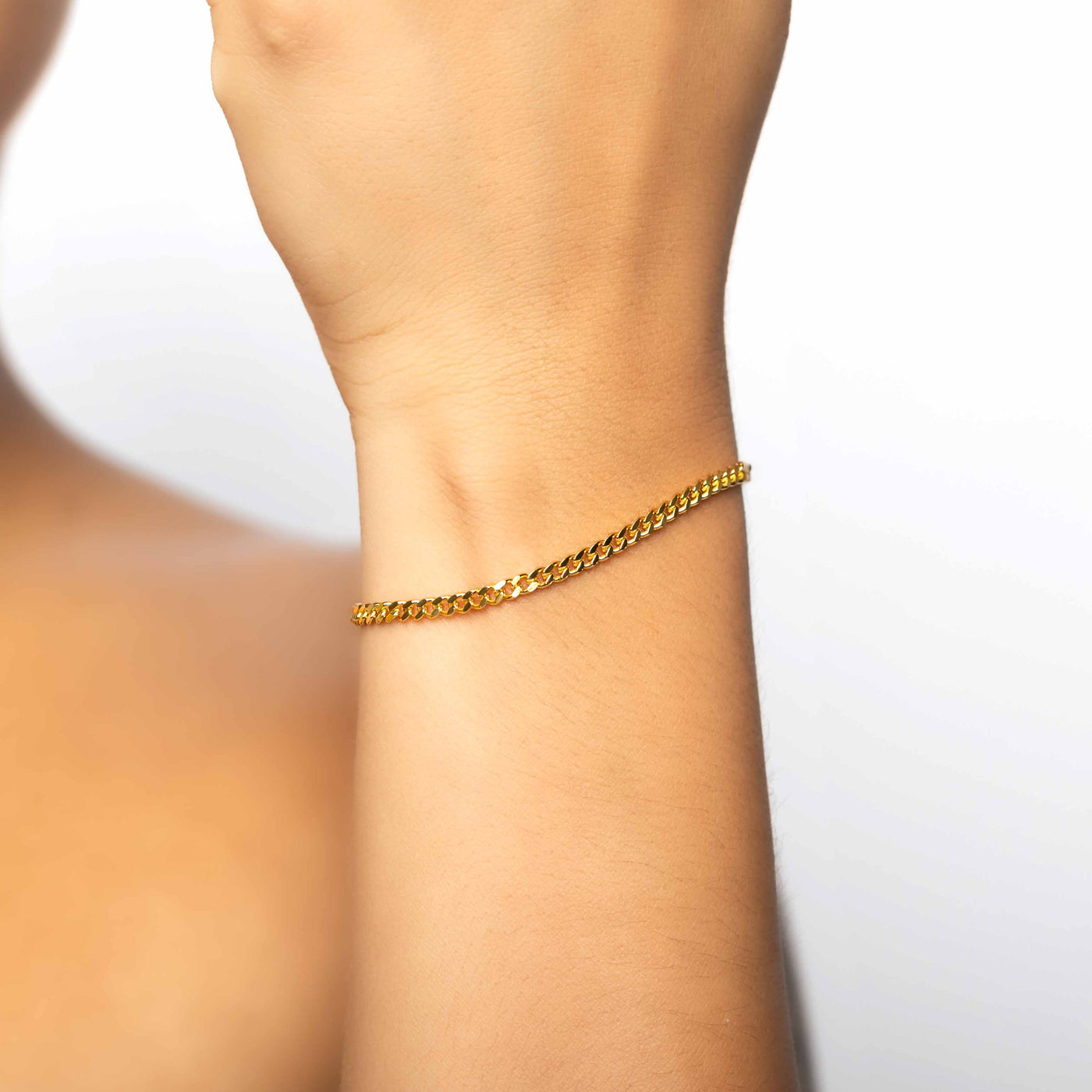 Modern Simple Minimalist Jewelry Women's Bracelet curb chain 3mm 18k Gold Layered on 925 Sterling Silver  