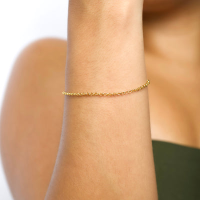  Modern Simple Minimalist Jewelry Women's Bracelet rolo chain 2mm 18k Gold Layered on 925 Sterling Silver  