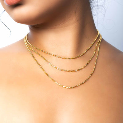 Modern Minimalist Jewelry Women's Necklace Choker Round box chain 2mm 18k Gold layered on 925 Sterling Silver