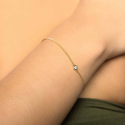  Modern Simple Minimalist Jewelry Women's Bracelet Baby Curb Chain 18k Gold Layered on 925 Sterling Silver with a Diamond CZ