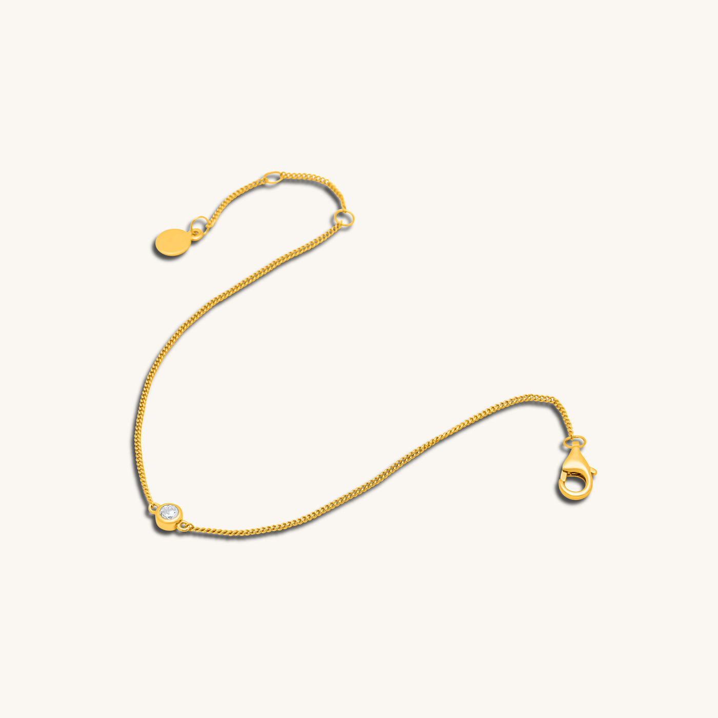  Modern Simple Minimalist Jewelry Women's Bracelet Baby Curb Chain 18k Gold Layered on 925 Sterling Silver with a Diamond CZ