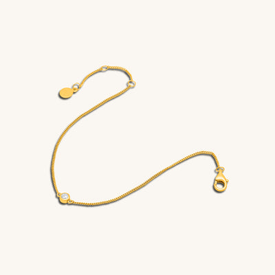  Modern Simple Minimalist Jewelry Women's Bracelet Baby Curb Chain 18k Gold Layered on 925 Sterling Silver with a Diamond CZ